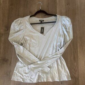 Express Light Green Puff Sleeve V-Neck Top – Size XL